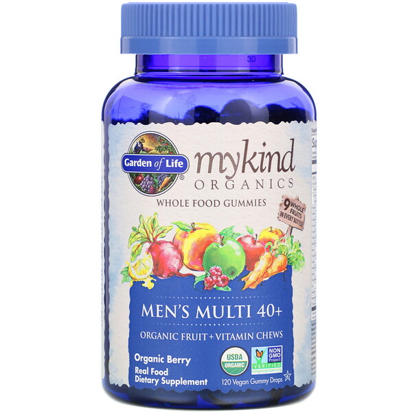 Garden of Life MyKind Organics Men's Multi 40+ Organic Berry 120 Vegan Gummy Drops 6 garden of life mykind organics men s multi 40 organic berry 120 vegan gummy drops 73824