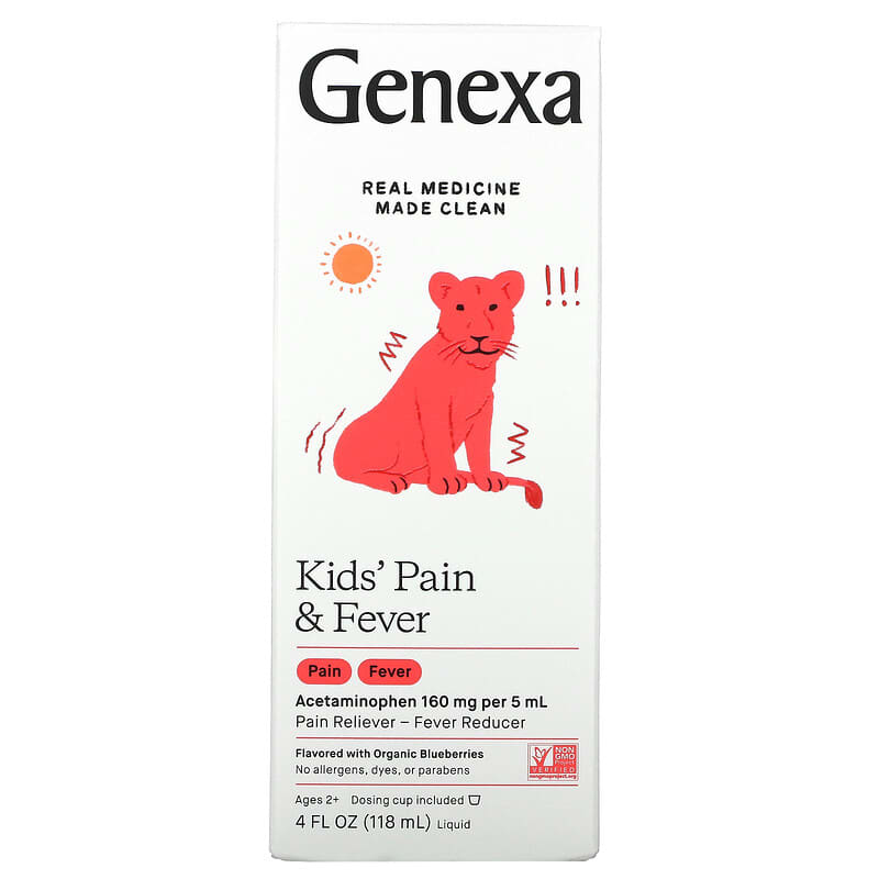 Genexa LLC Kid's Pain & Fever Ages 2+ Organic Blueberries 4 fl oz (118 ml) 3 Genexa LLC Kid's Pain & Fever Ages 2+ Organic Blueberries 4 fl oz (118 ml) 857630006878