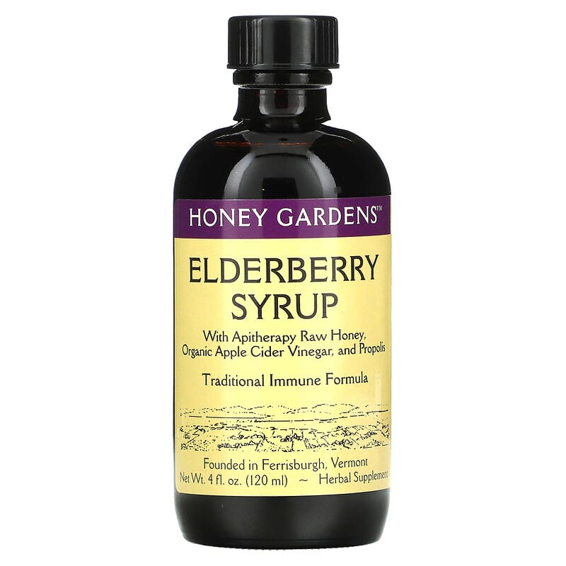Honey Gardens Elderberry Syrup with Apitherapy Raw Honey Organic Apple Cider Vinegar and Propolis 4 fl oz (120 ml) 3 Honey Gardens Elderberry Syrup with Apitherapy Raw Honey Organic Apple Cider Vinegar and Propolis 4 fl oz (120 ml) 022318000084