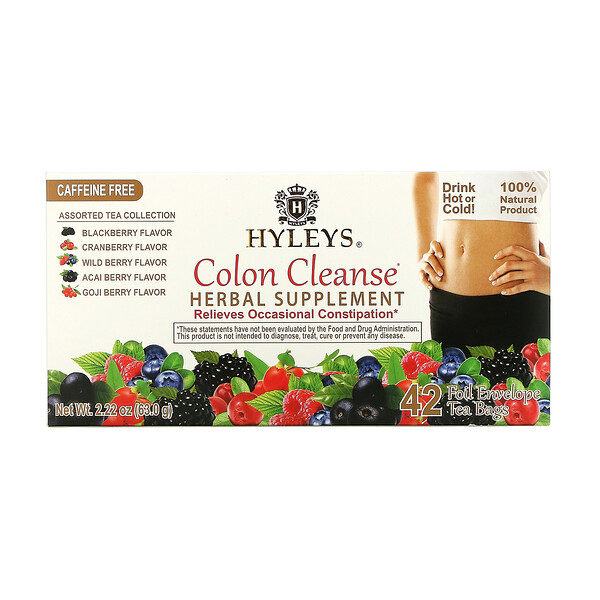 Hyleys Tea Colon Cleanse Assorted Tea Collection Caffeine Free 42 Foil Envelope Tea Bags 0.05 oz (1.5 g) Each 3 hyleys tea colon cleanse assorted tea collection caffeine free 42 foil envelope tea bags 0 05 oz 1 5 g each 109745