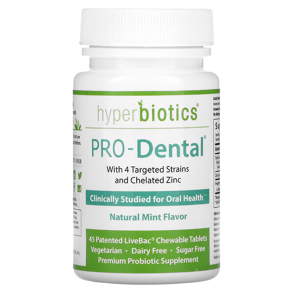 Hyperbiotics PRO-Dental Natural Mint 45 Patented LiveBac viên nhai 3 hyperbiotics pro dental natural mint 45 patented livebac chewable tablets 67304