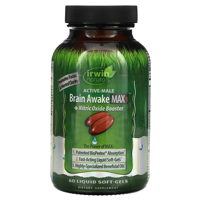 Irwin Naturals Brain Awake Max 3 + Nitric Oxide Booster 60 Liquid Soft-Gels 3 Irwin Naturals Brain Awake Max 3 + Nitric Oxide Booster 60 Liquid Soft-Gels 840081402870