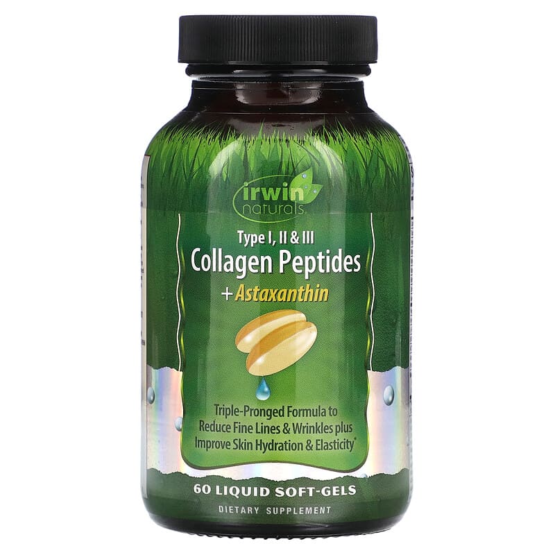 Irwin Naturals Collagen Peptides + Astaxanthin Type I II & III 60 Liquid Soft-Gels 3 Irwin Naturals Collagen Peptides + Astaxanthin Type I II & III 60 Liquid Soft-Gels 840081405918