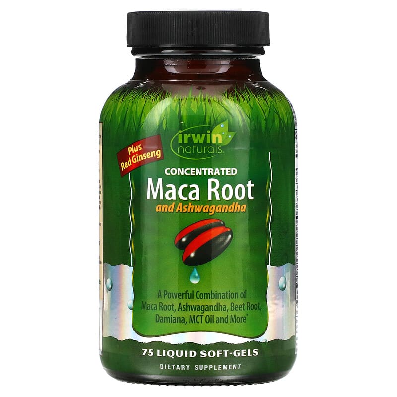 Irwin Naturals Concentrated Maca Root and Ashwagandha 75 Liquid Soft-Gels 3 irwin naturals concentrated maca root and ashwagandha 75 liquid soft gels 79837