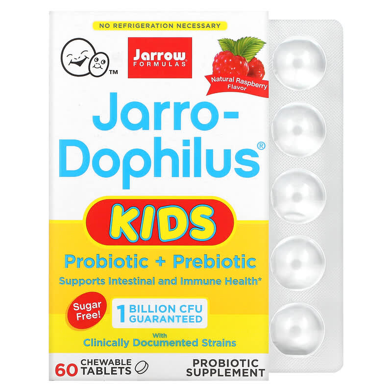 Jarrow Formulas Jarro-Dophilus Kids Probiotic + Prebiotic Sugar Free Natural Raspberry 1 Billion CFU 60 Chewable Tablets 3 Jarrow Formulas Jarro-Dophilus Kids Probiotic + Prebiotic Sugar Free Natural Raspberry 1 Billion CFU 60 Chewable Tablets 790011030690