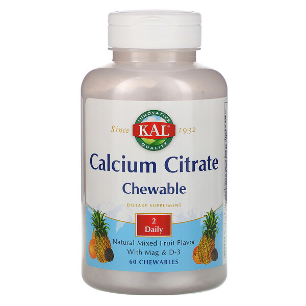 KAL Calcium Citrate Chewable Natural Mixed Fruit Flavor 60 viên nhai 3 kal calcium citrate chewable natural mixed fruit flavor 60 chewables 73777