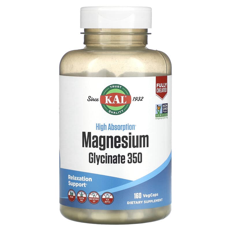 KAL High Absorption Magnesium Glycinate 350 160 VegCaps 3 KAL High Absorption Magnesium Glycinate 350 160 VegCaps 021245390220