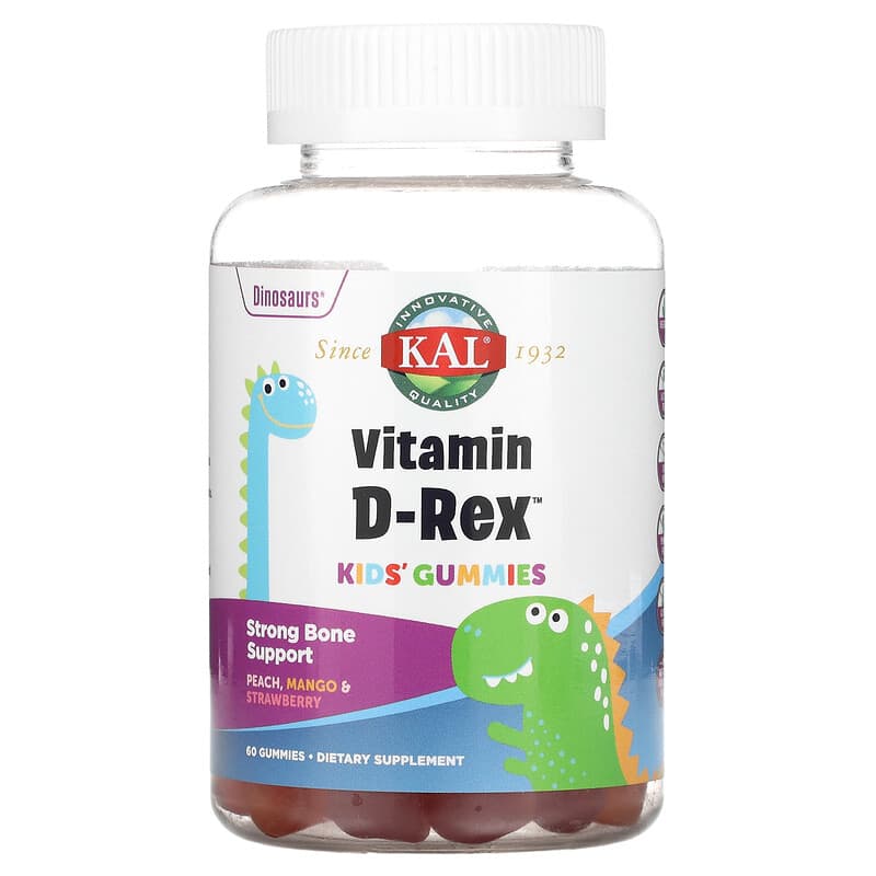 KAL Kids Vitamin D-Rex Gummies Peach Mango & Strawberry 60 Gummies 3 KAL Kids Vitamin D-Rex Gummies Peach Mango & Strawberry 60 Gummies 021245581338