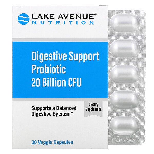 Lake Avenue Nutrition Digestive Support Probiotic Probiotic & Prebiotic Blend 20 Billion CFUs 30 viên 3 lake avenue nutrition digestive support probiotic probiotic prebiotic blend 20 billion cfus 30 veggie capsules 97009