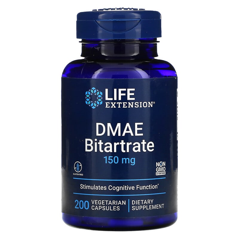 Life Extension DMAE Bitartrate 150 mg 200 Vegetarian Capsules 3 Life Extension DMAE Bitartrate 150 mg 200 Vegetarian Capsules 737870154020