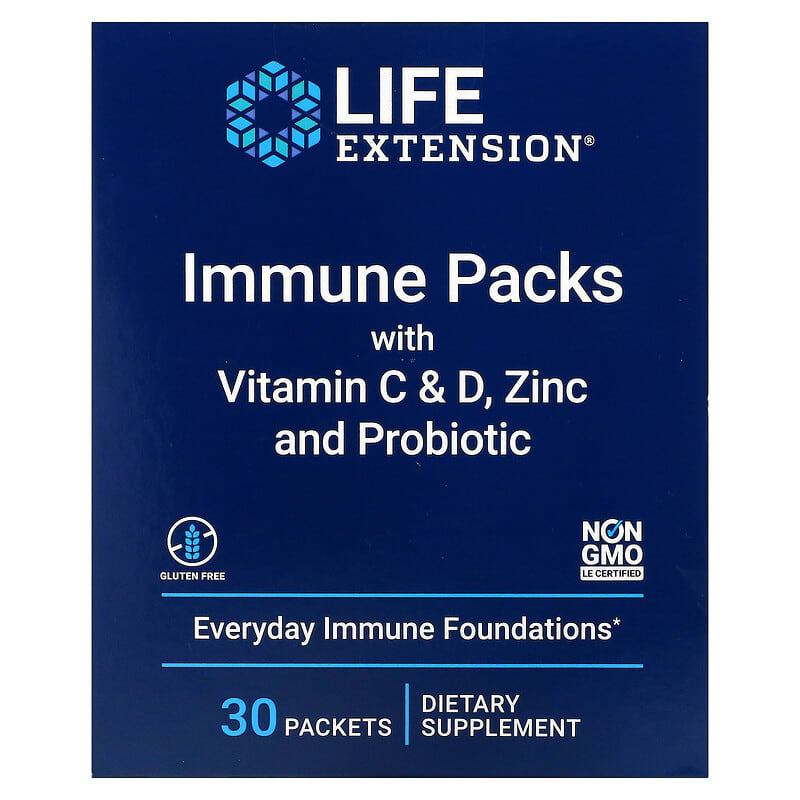 Life Extension Immune Packs With Vitamin C & D Zinc And Probiotic 30 Packets 3 Life Extension Immune Packs With Vitamin C & D Zinc And Probiotic 30 Packets 737870242536
