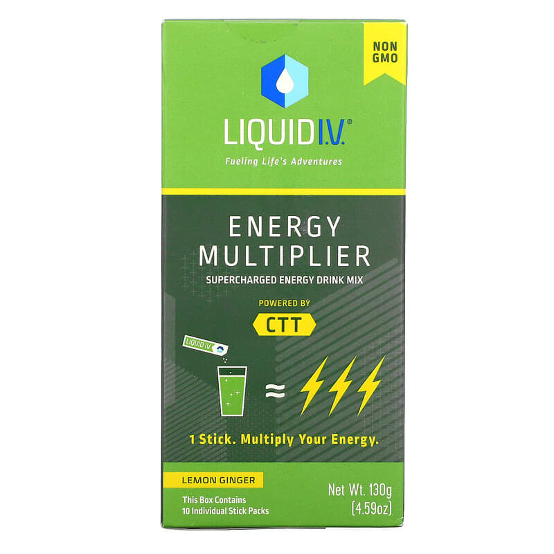 Liquid I.V. Energy Multiplier Supercharged Energy Drink Mix Lemon Ginger 10 Stick Packs 0.56 oz (16g) 6 liquid i v energy multiplier supercharged energy drink mix lemon ginger 10 stick packs 0 56 oz 16 g each 105070