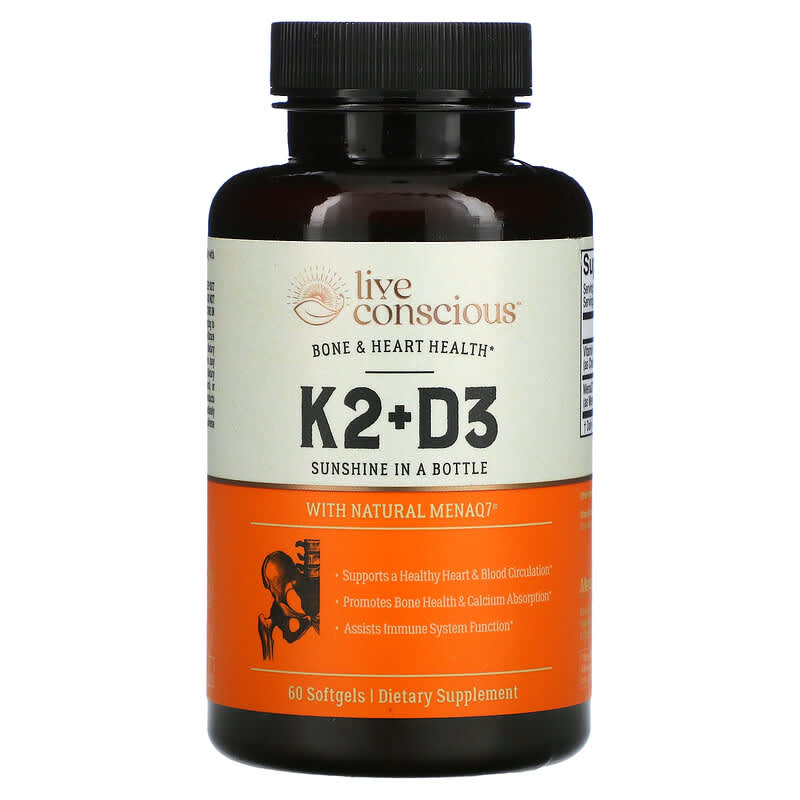 Live Conscious K2+D3 Bone & Heart Health 60 Softgels 3 Live Conscious K2+D3 Bone & Heart Health 60 Softgels 850008273025