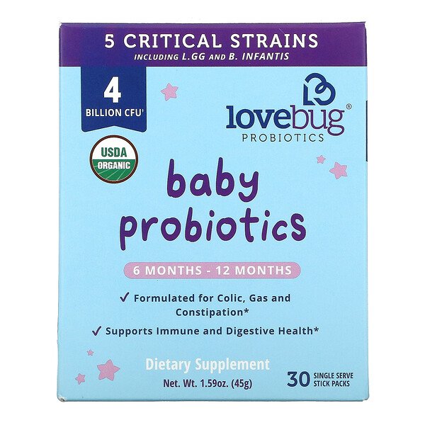 LoveBug Probiotics Baby Probiotics 6-12 Months 4 Billion CFU 30 Single Serve Stick góis 3 lovebug probiotics baby probiotics 6 12 months 4 billion cfu 30 single serve stick packs 103768