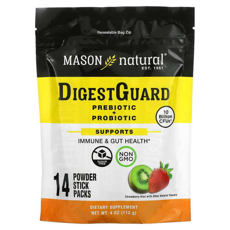 Mason Natural DigestGuard Prebiotic + Probiotic Strawberry Kiwi 14 Powder Stick Packs 3 Mason Natural DigestGuard Prebiotic + Probiotic Strawberry Kiwi 14 Powder Stick Packs 311845182869