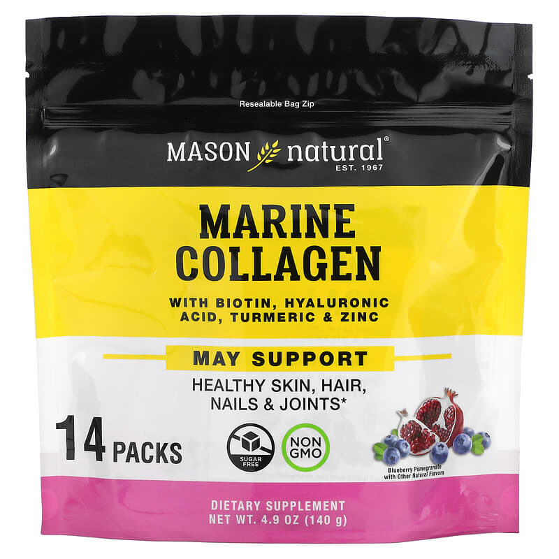 Mason Natural Marine Collagen with Biotin Hyaluronic Acid Turmeric & Zinc Blueberry Pomegranate 14 Packs 4.9 oz (140 g) 3 Mason Natural Marine Collagen with Biotin Hyaluronic Acid Turmeric & Zinc Blueberry Pomegranate 14 Packs 4.9 oz (140 g) 311845182661
