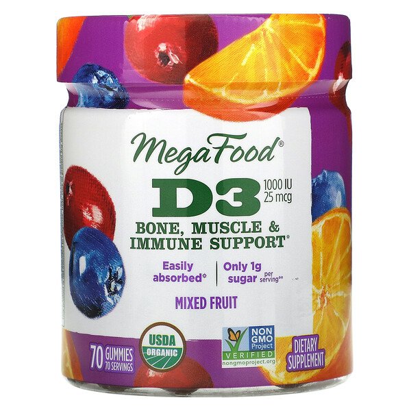 MegaFood D3 Mixed Fruit 1.000 IU (25 mcg) 70 Gummies 6 megafood d3 mixed fruit 1 000 iu 25 mcg 70 gummies 104513