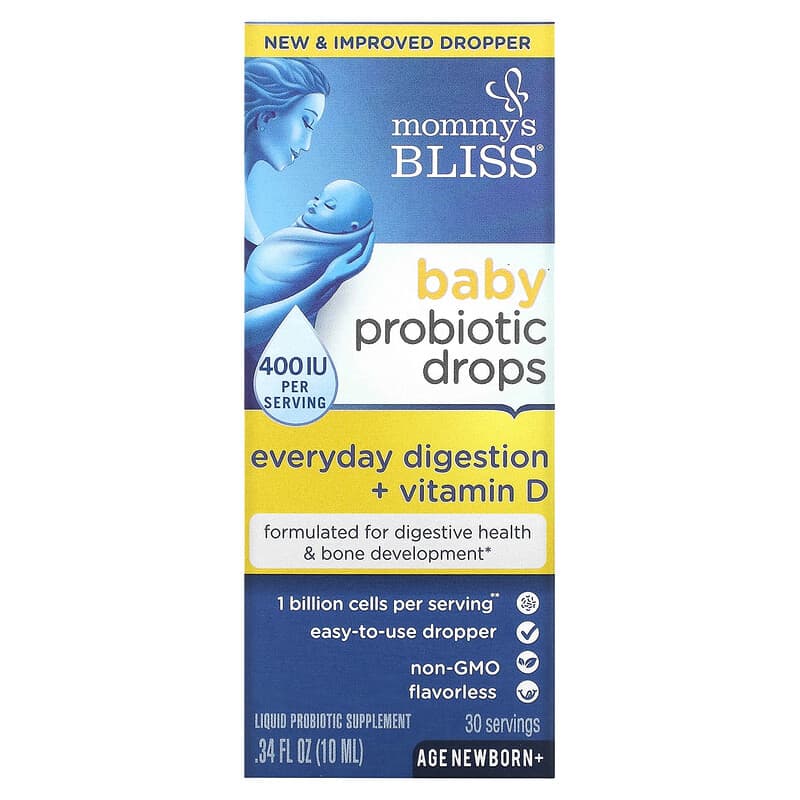 Mommy's Bliss Baby Probiotic Drops + Vitamin D New Born+ 400 IU 0.34 fl oz (10 ml) 3 Mommy's Bliss Baby Probiotic Drops + Vitamin D New Born+ 400 IU 0.34 fl oz (10 ml) 679234055638