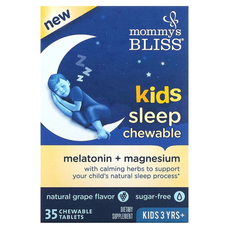 Mommy's Bliss Kids Sleep Chewable Melatonin + Magnesium Kids 3 Yrs+ Natural Grape 35 Chewable Tablets 3 Mommy's Bliss Kids Sleep Chewable Melatonin + Magnesium Kids 3 Yrs+ Natural Grape 35 Chewable Tablets 679234071843