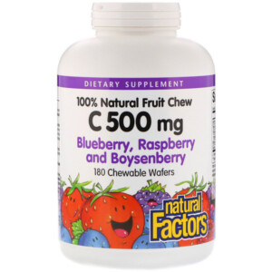 Mua Natural Factors 100% Natural Fruit Chew Vitamin C Blueberry Raspberry and Boysenberry 500 mg 180 Chewable Wafers giảm giá rẻ Hà nội TPHCM