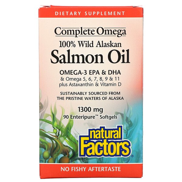 Natural Factors 100% Wild Alaskan Salmon Oil 1300 mg 90 Enteripure Softgels 3 natural factors 100 wild alaskan salmon oil 1300 mg 90 enteripure softgels 105597
