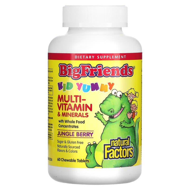 Natural Factors Big Friends Chewable Multi-Vitamin & Minerals Jungle Berry 60 viên nhai 3 natural factors big friends chewable multi vitamin minerals jungle berry 60 chewable tablets 71046