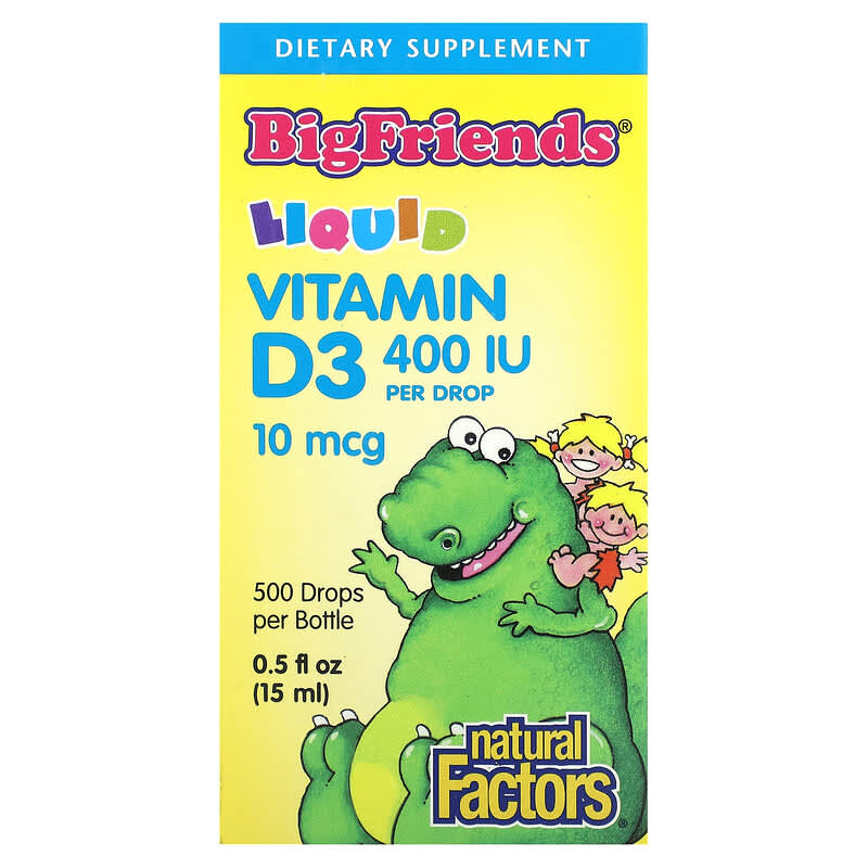 Natural Factors Big Friends Liquid Vitamin D3 10 mcg (400 IU) 0.5 fl oz (15 ml) 3 Natural Factors Big Friends Liquid Vitamin D3 10 mcg (400 IU) 0.5 fl oz (15 ml) 068958015453