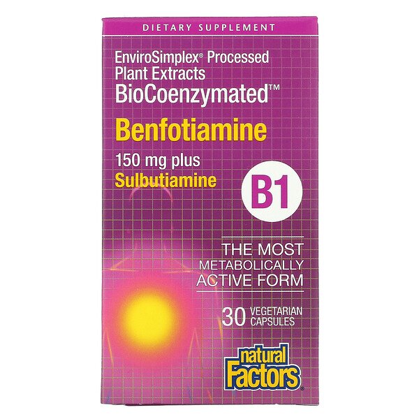 Natural Factors BioCoenzymated B1 Benfotiamine Plus Sulbutiamine 150 mg 30 viên 3 natural factors biocoenzymated b1 benfotiamine plus sulbutiamine 150 mg 30 vegetarian capsules 85656