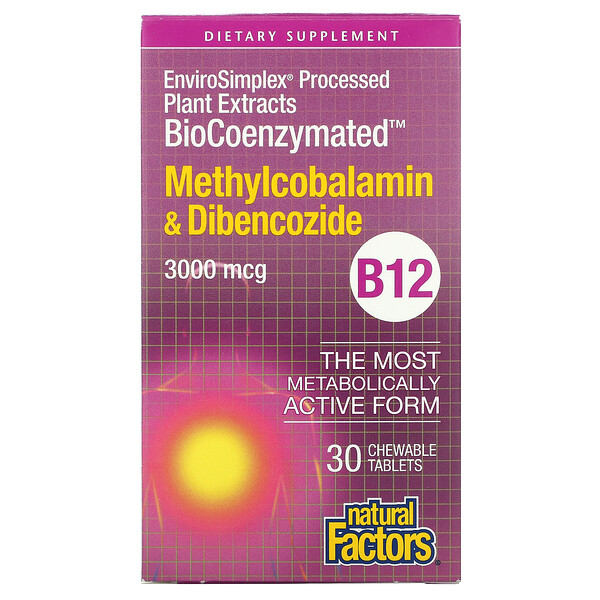 Natural Factors BioCoenzymated B12 Methylcobalamin & Dibencozide 3,000 mcg 30 viên nhai 3 natural factors biocoenzymated b12 methylcobalamin dibencozide 3 000 mcg 30 chewable tablets 85650