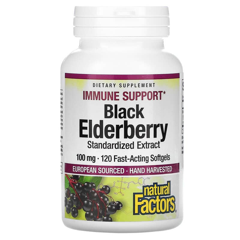 Natural Factors Black Elderberry 100 mg 120 Fast-Acting Softgels 3 Natural Factors Black Elderberry 100 mg 120 Fast-Acting Softgels 068958047072