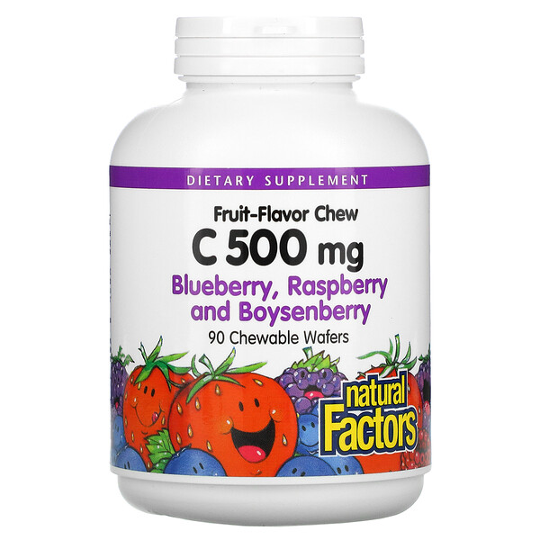 Mua Natural Factors Fruit-Flavor Chew Vitamin C Blueberry Raspberry and Boysenberry 500 mg 90 Chewable Wafers giảm giá rẻ Hà nội TPHCM