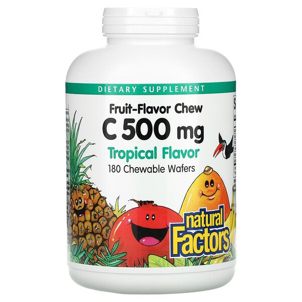 Mua Natural Factors Fruit-Flavor Chew Vitamin C Tropical 500 mg 180 Chewable Wafers giảm giá rẻ Hà nội TPHCM