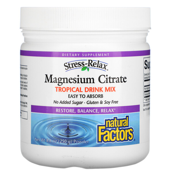 Natural Factors Magnesium Citrate Tropical Drink Mix 8.8 oz (250 g) 3 natural factors magnesium citrate tropical drink mix 8 8 oz 250 g 105936
