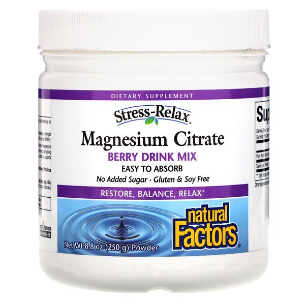 Natural Factors Stress-Relax Magnesium Citrate Powder Berry Drink Mix 8.8 oz (250 g) 3 natural factors stress relax magnesium citrate powder berry drink mix 8 8 oz 250 g 42939