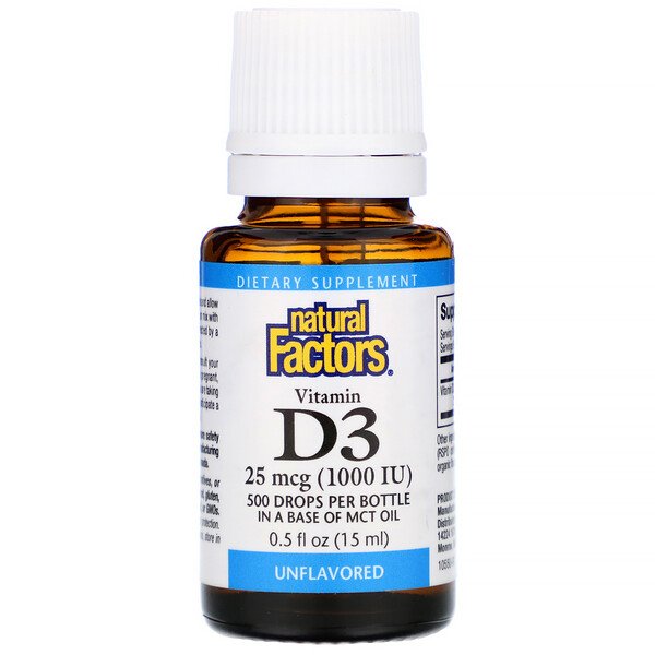 Natural Factors Vitamin D3 Drops Unflavored 25 mcg (1.000 IU) 0.5 fl oz (15 ml) 1 Mua Natural Factors Vitamin D3 Drops Unflavored 25 mcg 1