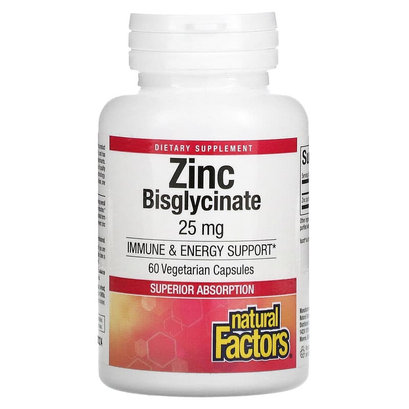 Natural Factors Zinc Bisglycinate 25 mg 60 Vegetarian Capsules 3 Natural Factors Zinc Bisglycinate 25 mg 60 Vegetarian Capsules 068958016924