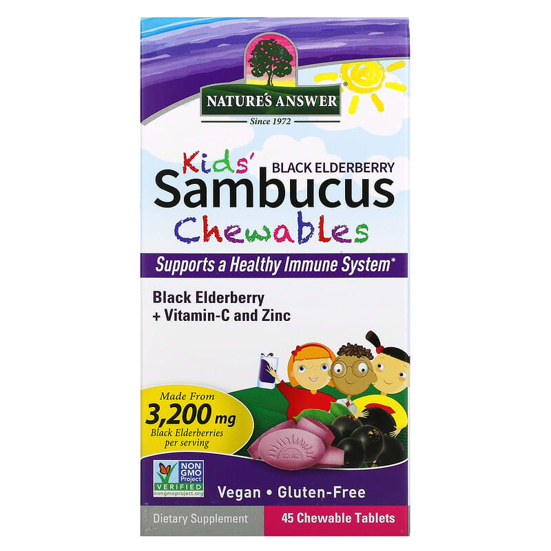 Nature's Answer Kid's Sambucus Chewables Black Elderberry + Vitamin-C and Zinc 45 Chewable Tablets 3 Nature's Answer Kid's Sambucus Chewables Black Elderberry + Vitamin-C and Zinc 45 Chewable Tablets 083000262692