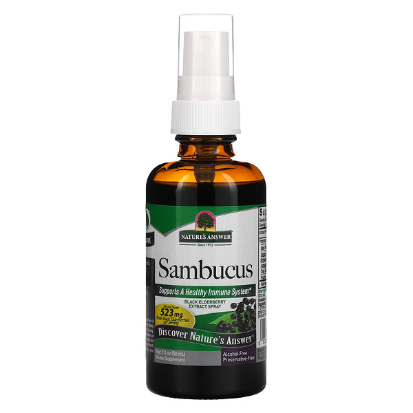Nature's Answer Sambucus Black Elderberry Extract Spray Alcohol-Free 2 oz (60ml) 6 nature s answer sambucus black elderberry extract spray alcohol free 2 fl oz 60 ml 23370