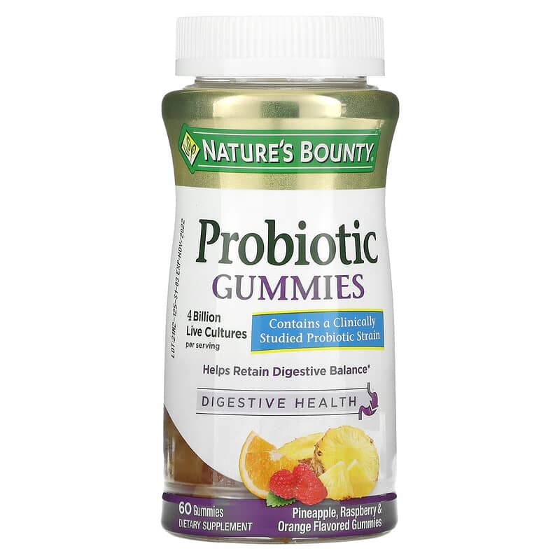 Nature's Bounty Probiotic Gummies Pineapple Raspberry & Orange 4 Billion 60 Gummies 3 Nature's Bounty Probiotic Gummies Pineapple Raspberry & Orange 4 Billion 60 Gummies 074312729003