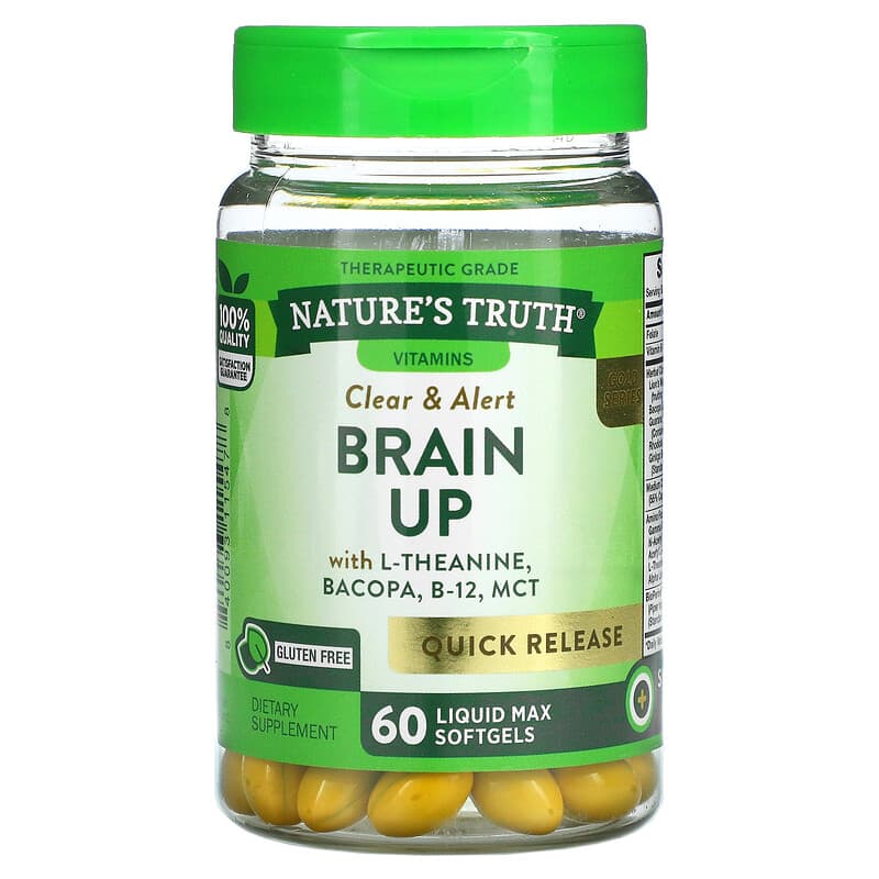Nature's Truth Brain Up With L-Theanine Bacopa B-12 MCT 60 Liquid Max Softgels 3 Nature's Truth Brain Up With L-Theanine Bacopa B-12 MCT 60 Liquid Max Softgels 840093115478
