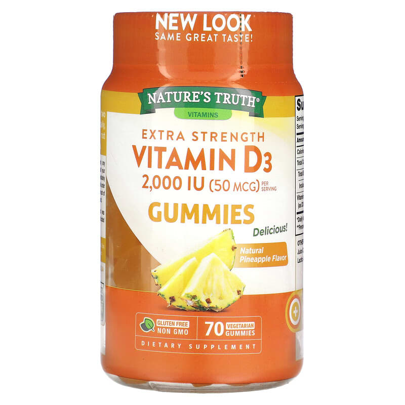 Nature's Truth Extra Strength Vitamin D3 Natural Pineapple 50 mcg (2.000 IU) 70 Vegetarian Gummies 3 Nature's Truth Extra Strength Vitamin D3 Natural Pineapple 50 mcg (2.000 IU) 70 Vegetarian Gummies 840093115263