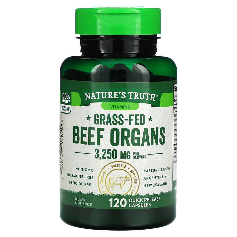 Nature's Truth Grass-Fed Beef Organs 650 mg 120 Quick Release Capsules 3 Nature's Truth Grass-Fed Beef Organs 650 mg 120 Quick Release Capsules 840093116659
