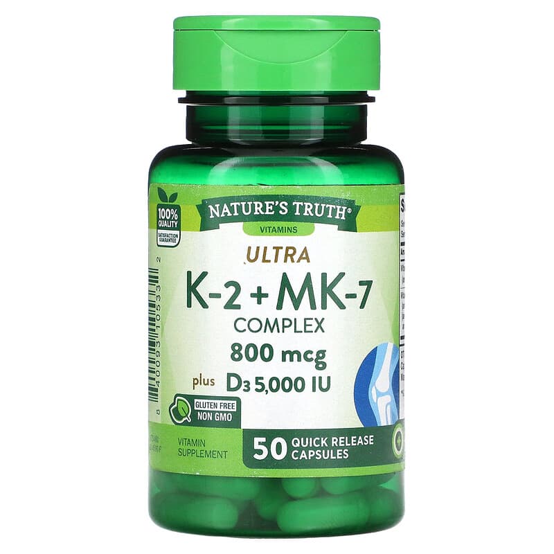 Nature's Truth K-2 + MK-7 Complex 800 mcg 50 Quick Release Capsules 3 Nature's Truth K-2 + MK-7 Complex 800 mcg 50 Quick Release Capsules 840093105332