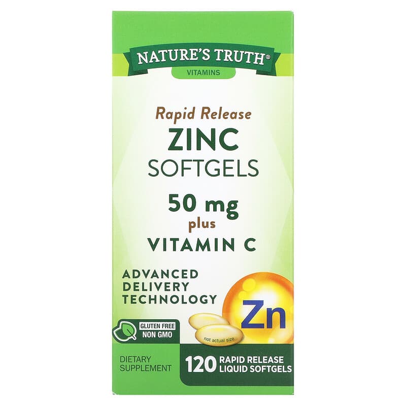 Nature's Truth Rapid Release Zinc Plus Vitamin C 50 mg 120 Rapid Release Liquid Softgels 3 Nature's Truth Rapid Release Zinc Plus Vitamin C 50 mg 120 Rapid Release Liquid Softgels 840093115416