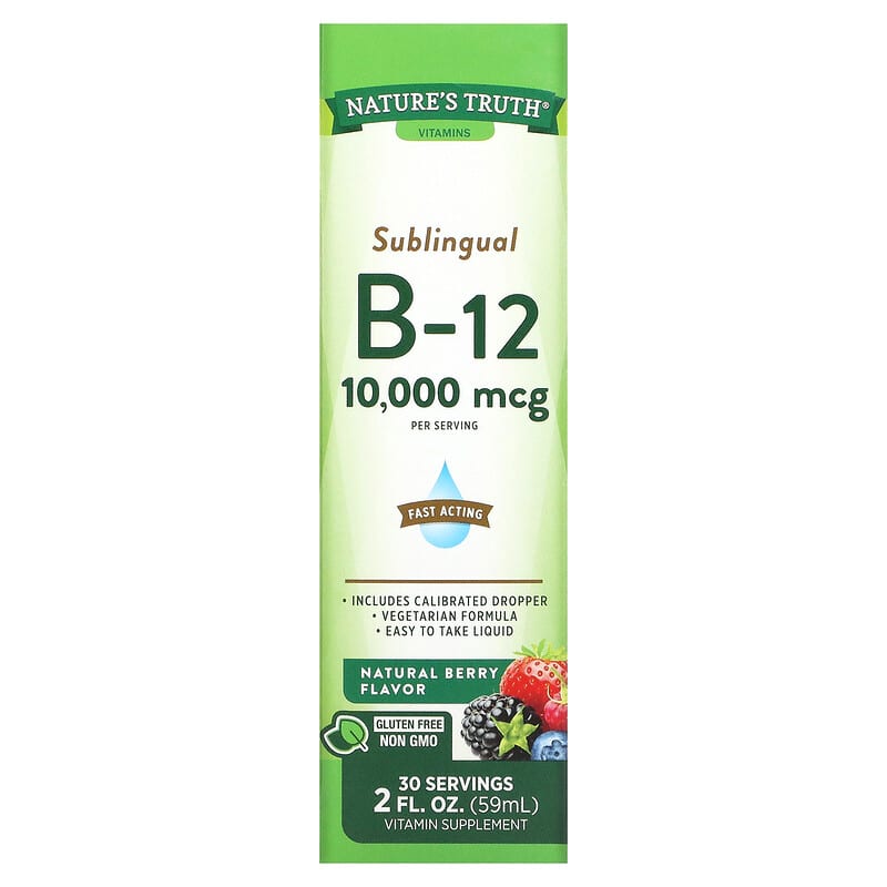 Nature's Truth Sublingual B-12 Natural Berry 10.000 mcg 2 fl oz (59 ml) 3 Nature's Truth Sublingual B-12 Natural Berry 10.000 mcg 2 fl oz (59 ml) 840093101402
