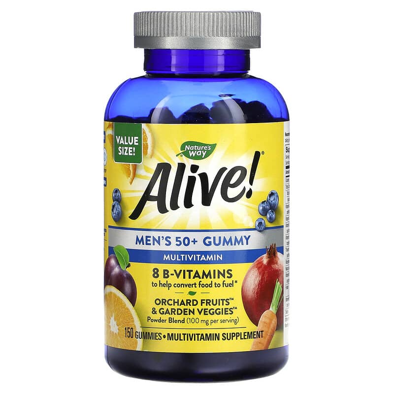 Nature's Way Alive! Men's 50+ Gummy Multivitamin Fruit Flavors 150 Gummies 3 Nature's Way Alive! Men's 50+ Gummy Multivitamin Fruit Flavors 150 Gummies 033674140673