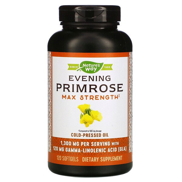 Nature's Way Evening Primrose Cold-Pressed Oil Max Strength 1,300 mg 120 Softgels 3 nature s way evening primrose cold pressed oil max strength 1 300 mg 120 softgels 1961