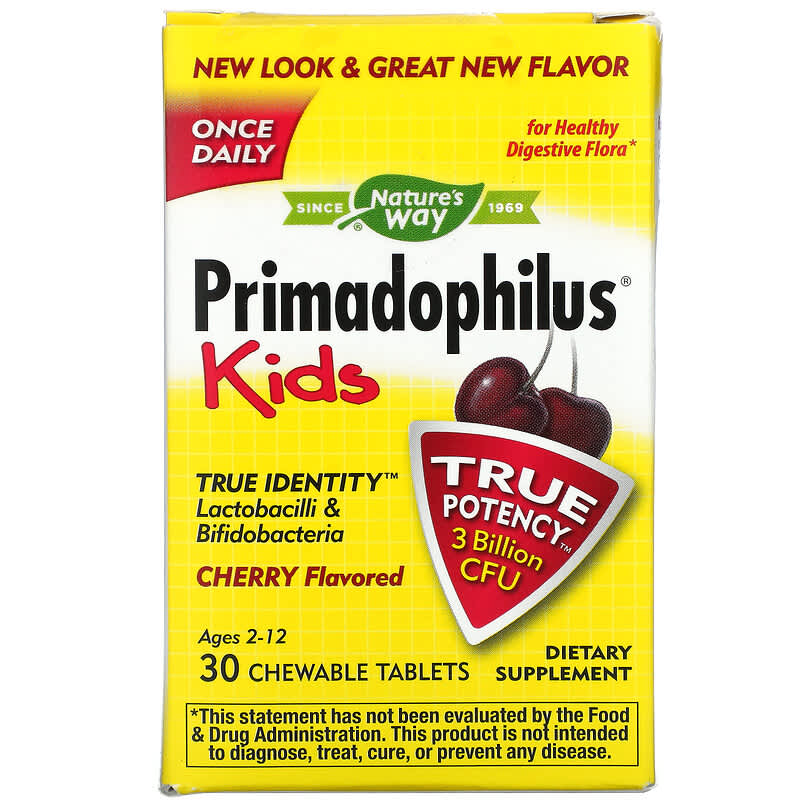 Nature's Way Primadophilus Kids Age 2-12 Cherry 3 Billion CFU 30 Chewable Tablets 3 Nature's Way Primadophilus Kids Age 2-12 Cherry 3 Billion CFU 30 Chewable Tablets 033674142431