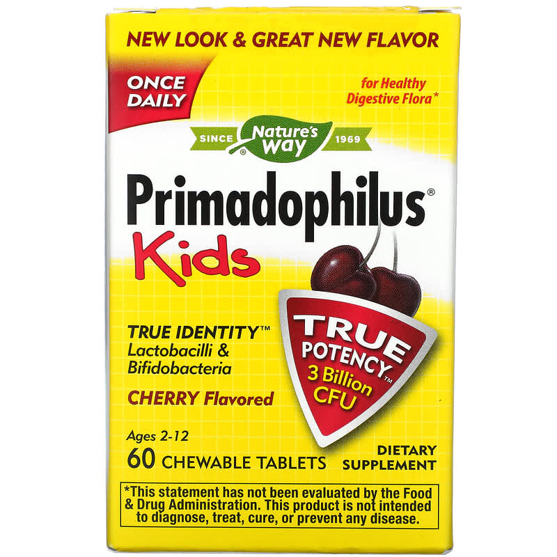Nature's Way Primadophilus Kids Age 2-12 Cherry 3 Billion CFU 60 Chewable Tablets 3 Nature's Way Primadophilus Kids Age 2-12 Cherry 3 Billion CFU 60 Chewable Tablets 033674110355