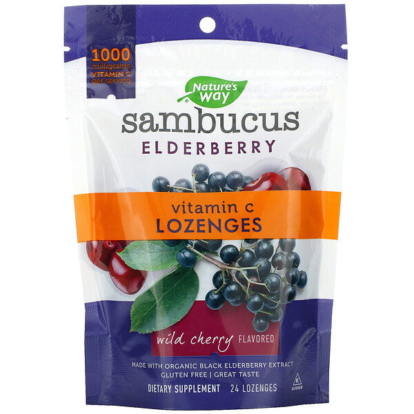 Nature's Way Sambucus Elderberry Vitamin C Lozenges Wild Cherry Flavored 24 Lozenges 5 nature s way sambucus elderberry vitamin c lozenges wild cherry flavored 24 lozenges 97525